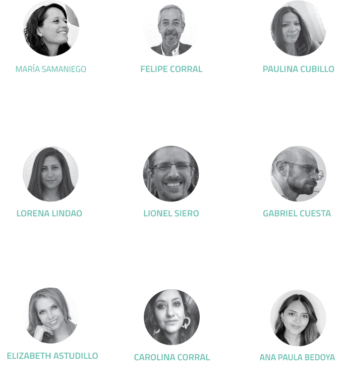 Felipe Corral, Carolina Corral, Lorena Lindao, Paulina Cubillo, Diego Orbe, Lionel Siero, Gabriel Cuesta, Liz Astudillo, Ana Paula Bedoya CIUQTeam
